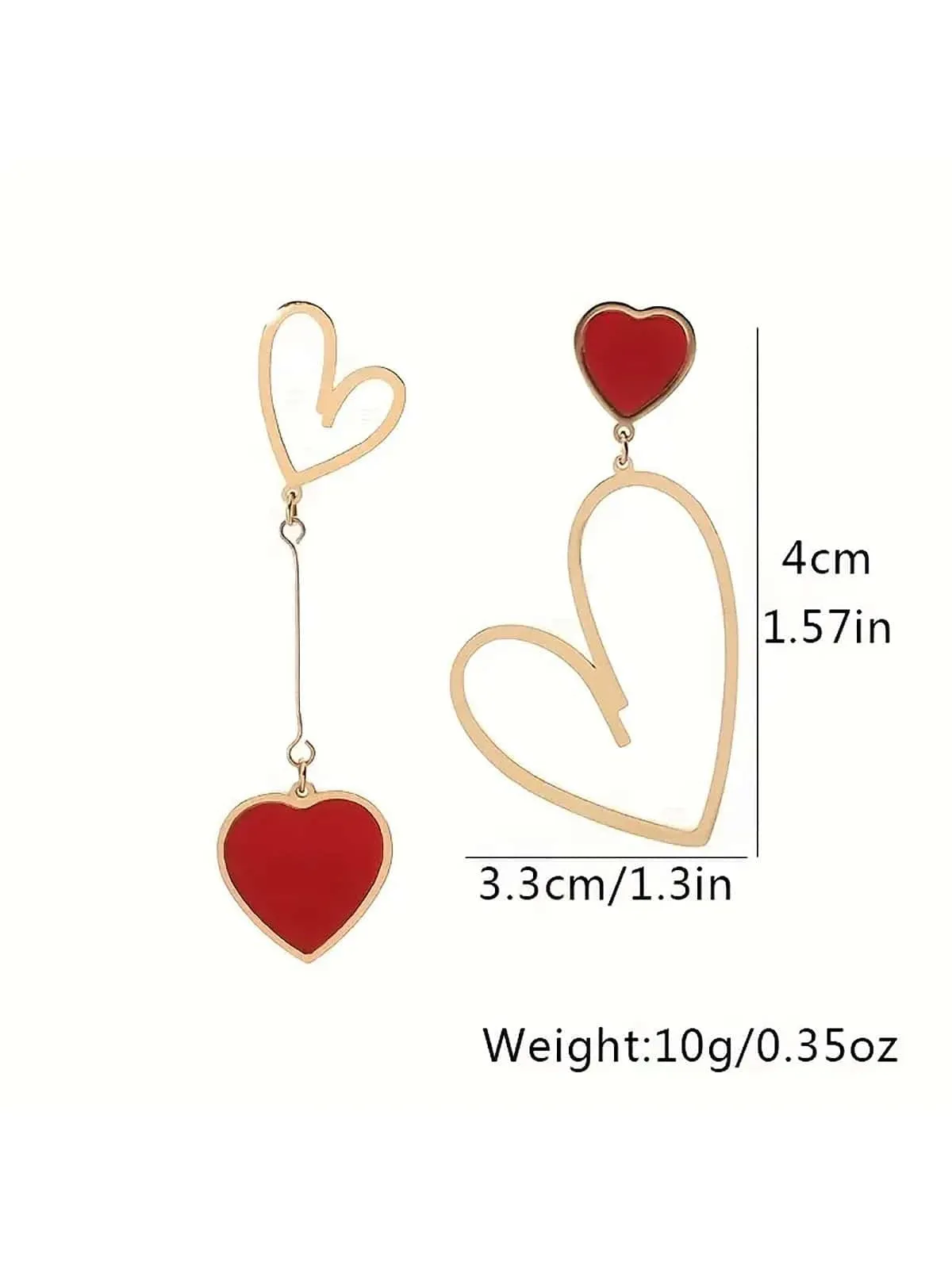 1 pair of asymmetric heart shaped pendant earrings, red heart long tassels, mismatched earrings, ladies' party gifts, jewelry