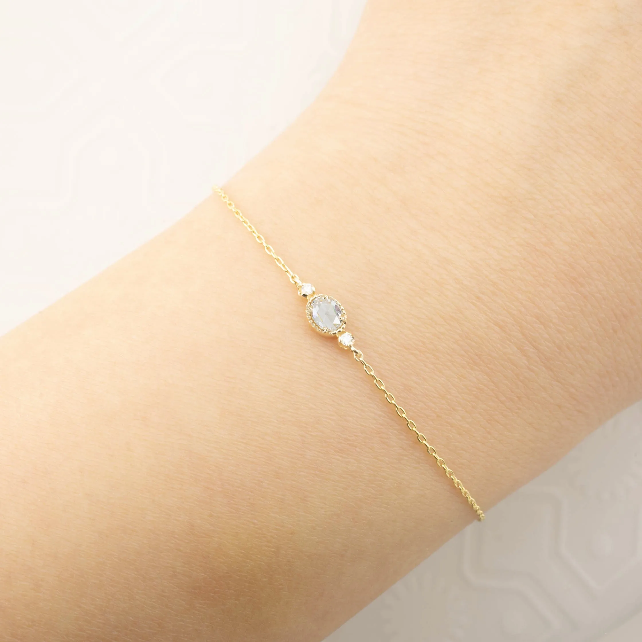 3 Stone Diamond Bracelet, 14k Yellow Gold