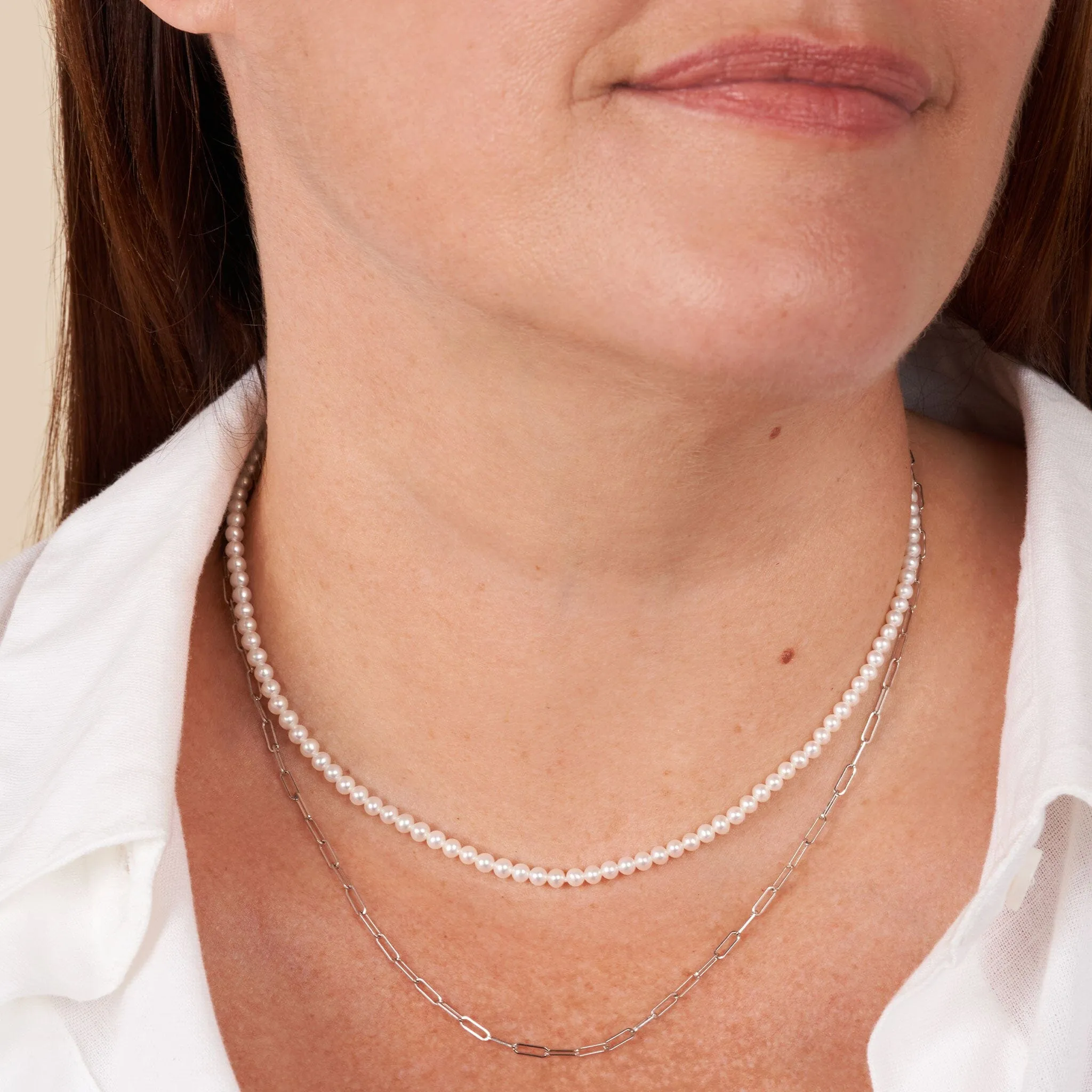 3.0-3.5 mm AAA Freshwater Pearl Necklace with Paperclip Chain Set