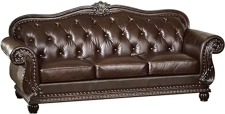 37 X 94 X 42 Espresso Top Grain Leather Match Upholstery Wood Sofa