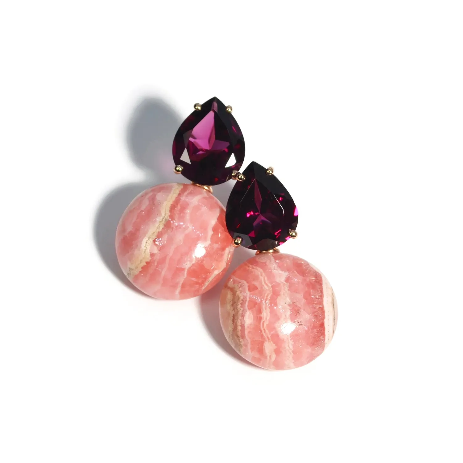 A & Furst - Bonbon - Drop Earrings with Rhodolite and Rhodochrosite, 18k Yellow Gold