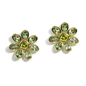 A & Furst - Fiori - Button Earrings with Mint Tourmaline and Peridot, 18k Yellow Gold