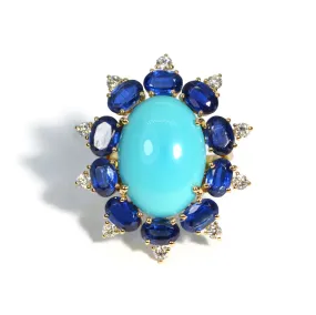 A & Furst - Sole - Cocktail Ring with Arizona Turquoise, Kyanite and Diamonds, 18k Yellow Gold