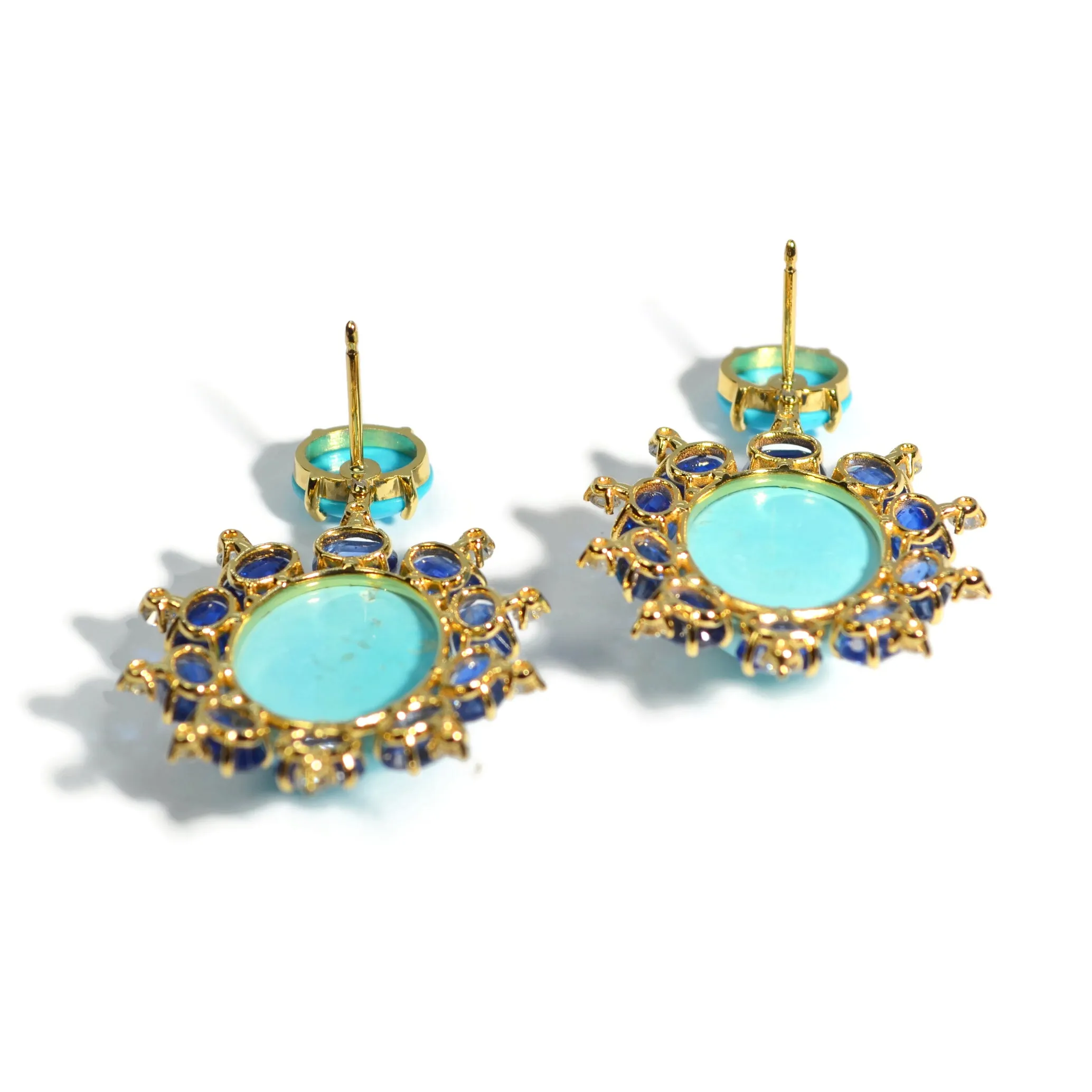 A & Furst - Sole - Drop Earrings with Natural Arizona Turquoise, Kyanite and Diamonds, 18k Yellow Gold