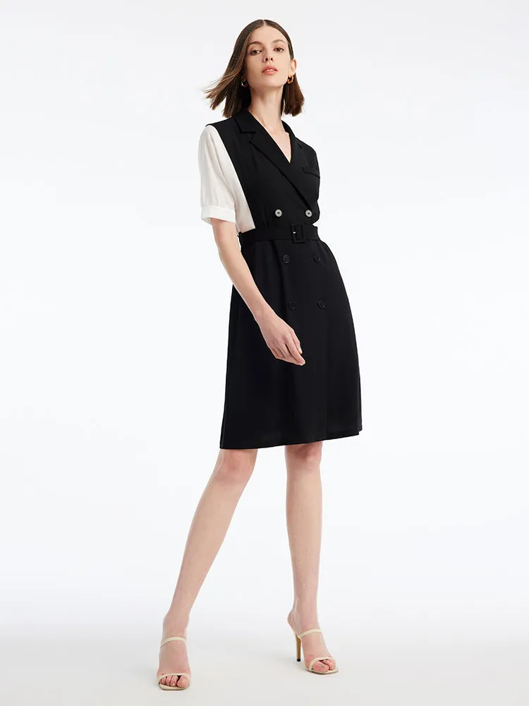 Acetate Notched Lapel Double-Breasted Mini Dress