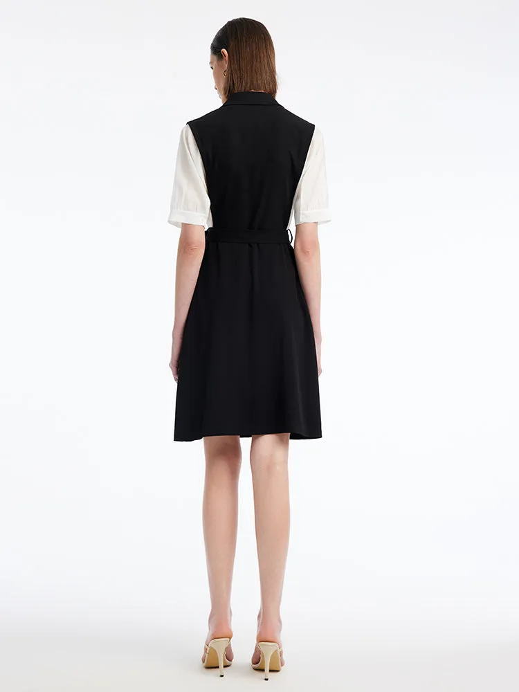 Acetate Notched Lapel Double-Breasted Mini Dress