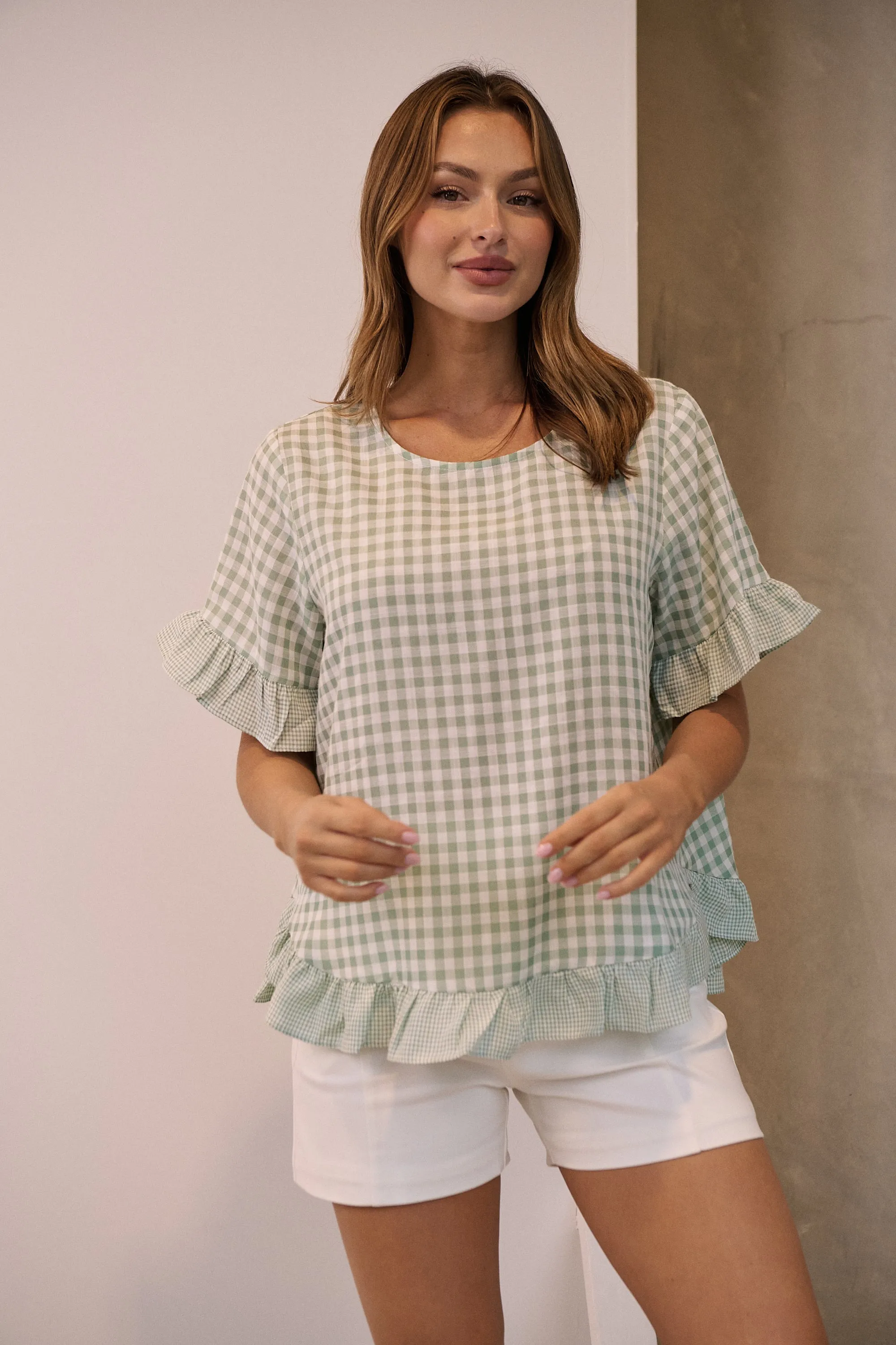 Aries Green Gingham Print Linen Tee