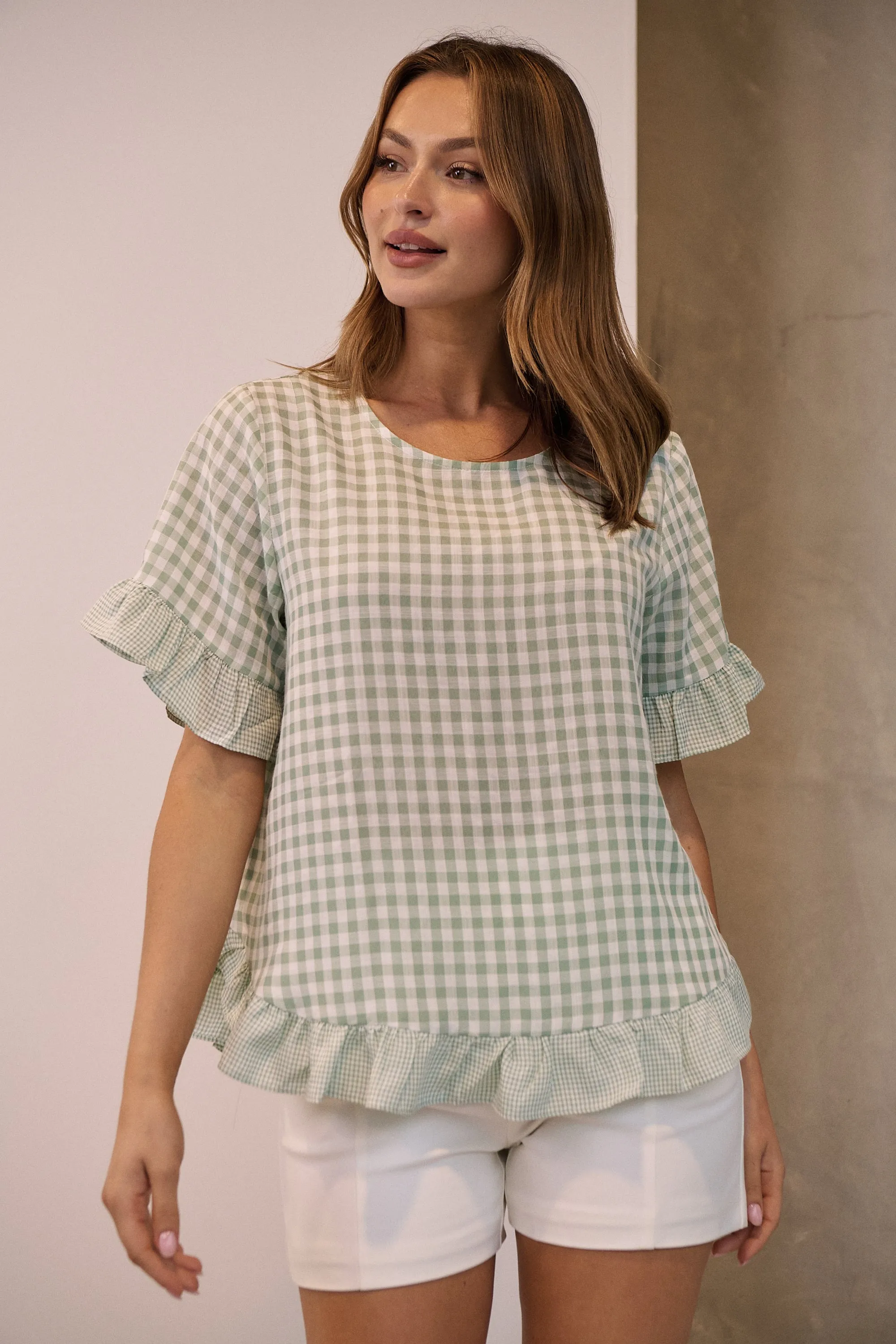 Aries Green Gingham Print Linen Tee