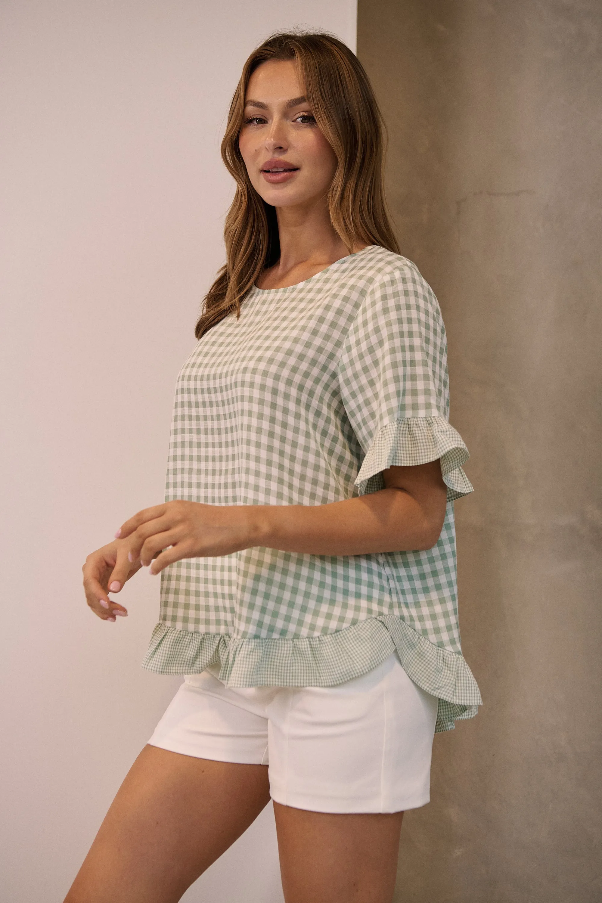 Aries Green Gingham Print Linen Tee