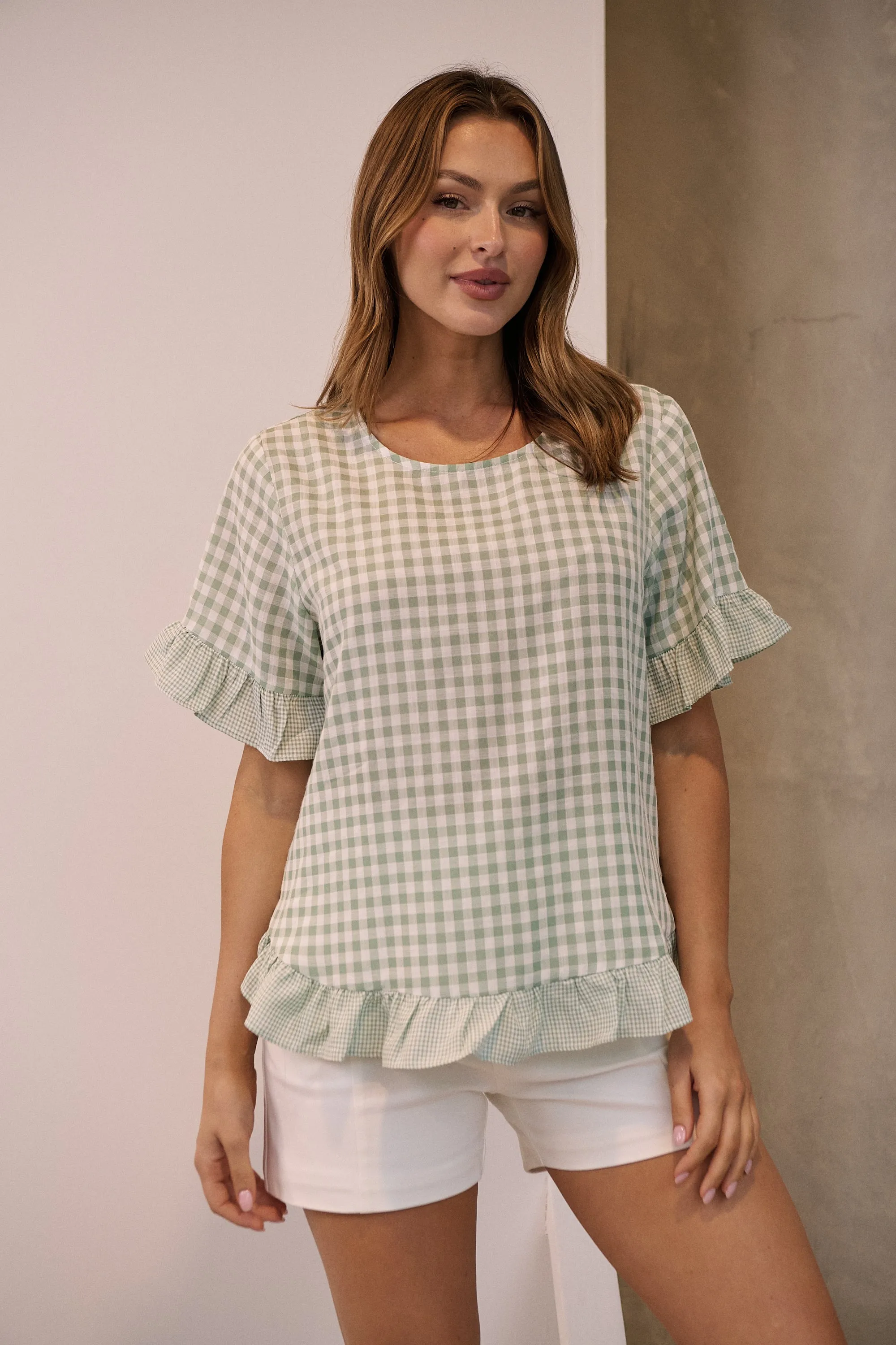 Aries Green Gingham Print Linen Tee