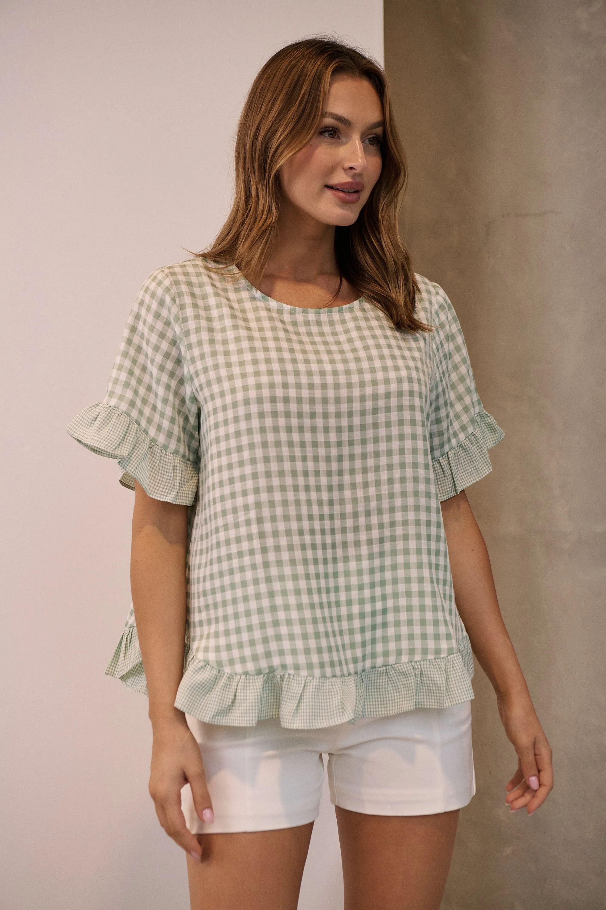 Aries Green Gingham Print Linen Tee