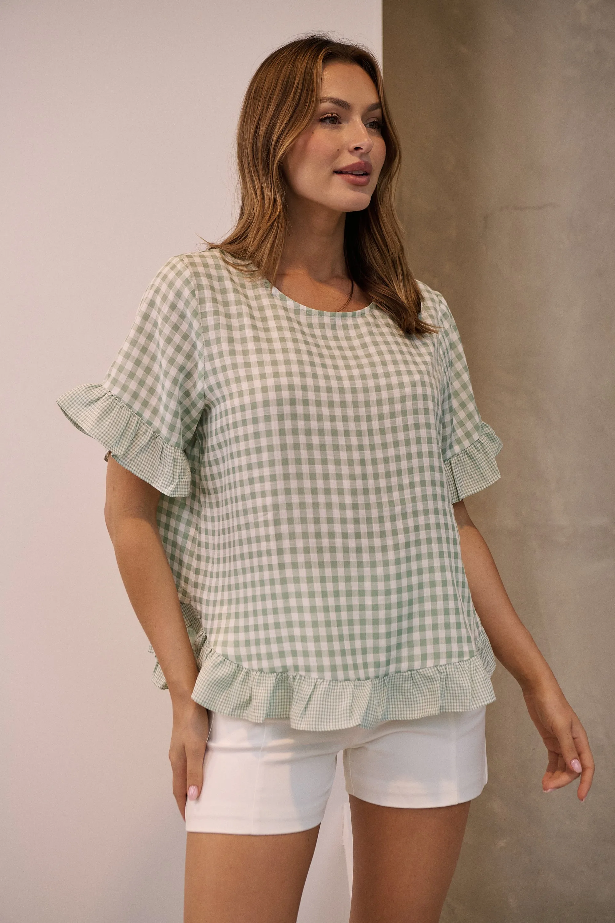 Aries Green Gingham Print Linen Tee