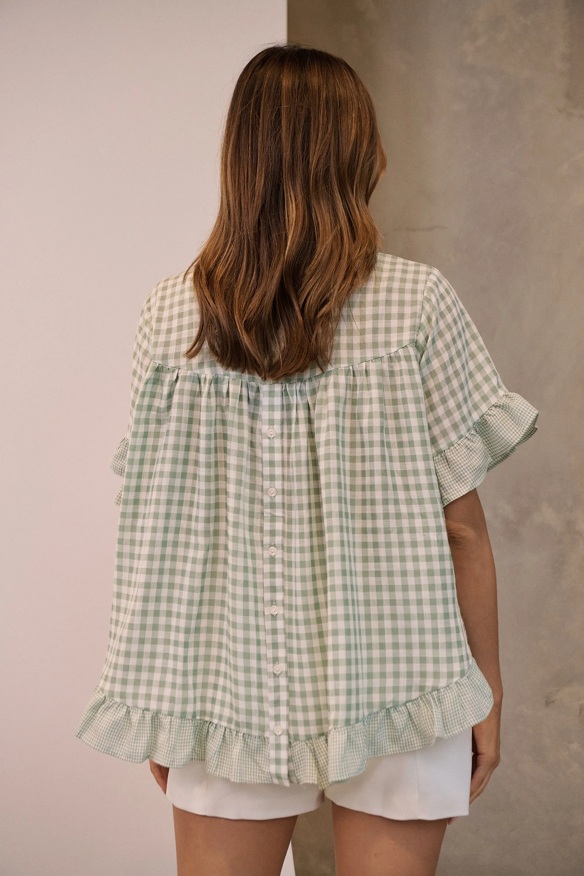 Aries Green Gingham Print Linen Tee