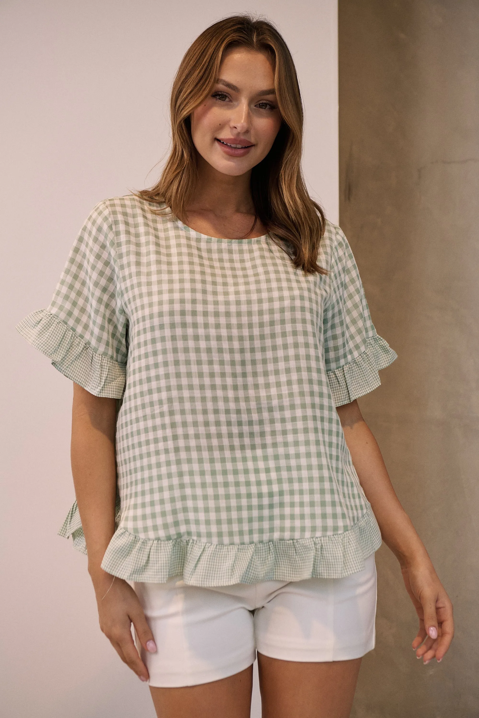 Aries Green Gingham Print Linen Tee