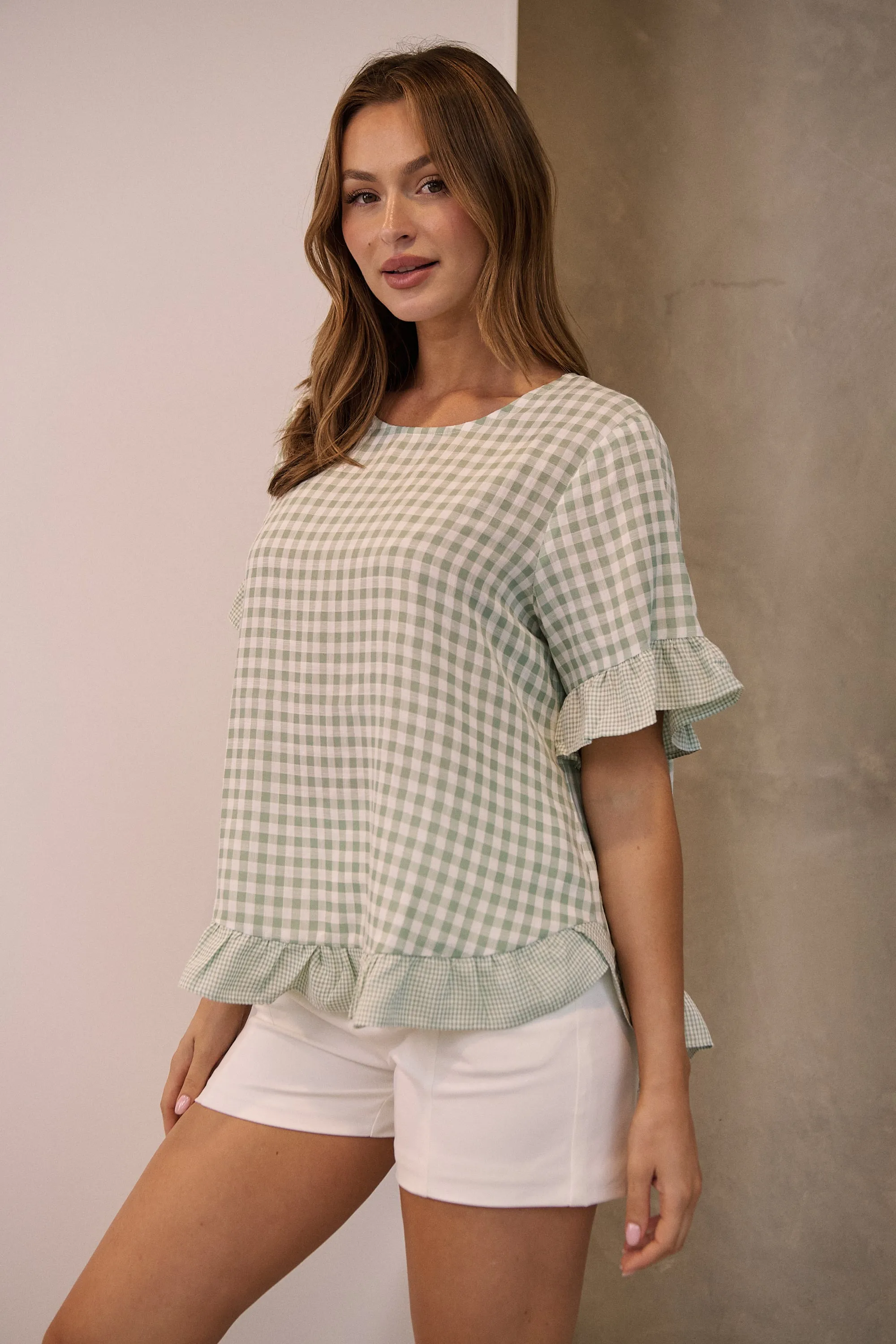 Aries Green Gingham Print Linen Tee