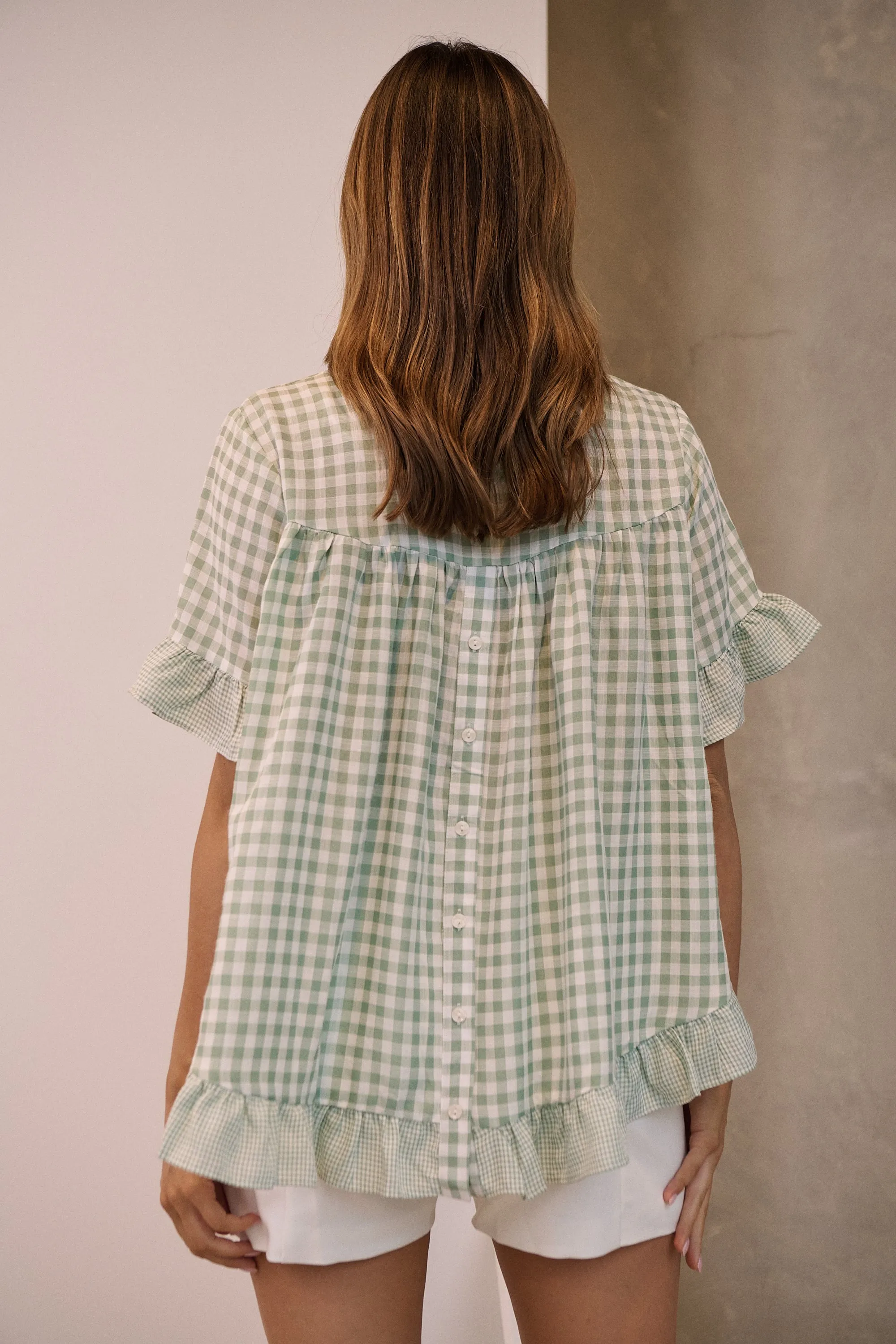 Aries Green Gingham Print Linen Tee