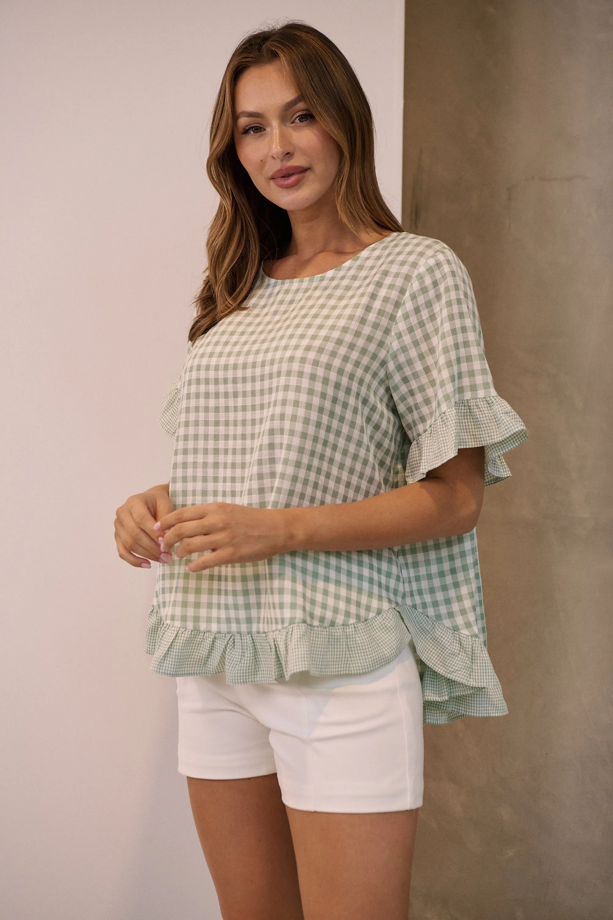 Aries Green Gingham Print Linen Tee