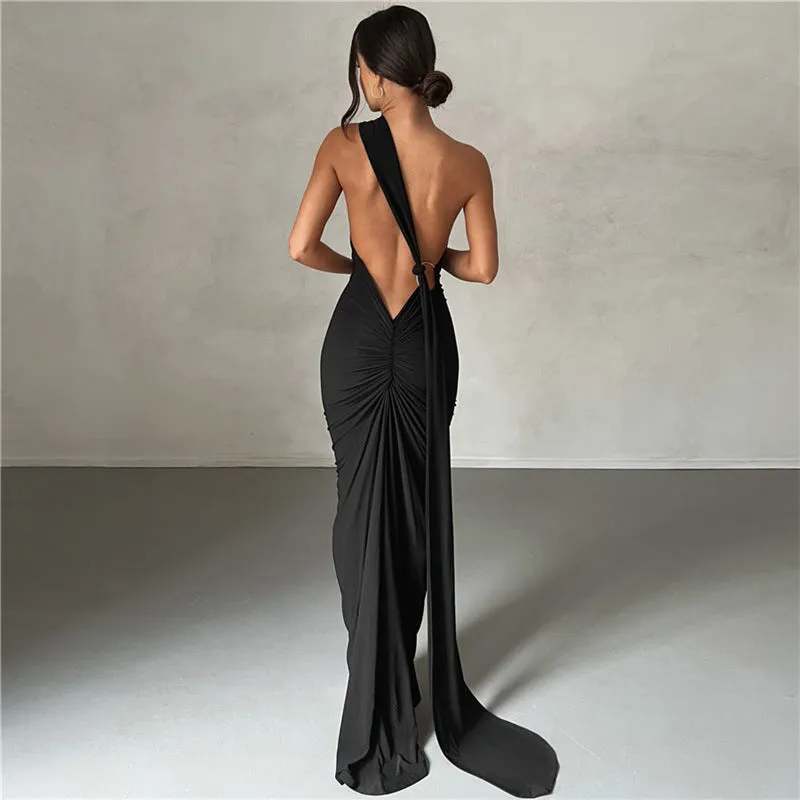 Asymmetrical Neckline Sophisticated Black Gala Dress