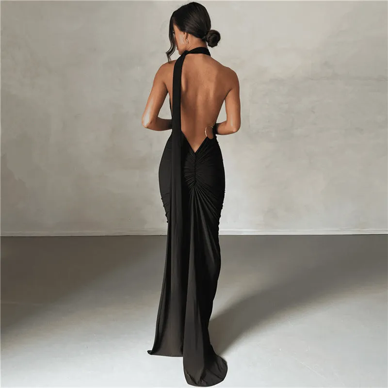 Asymmetrical Neckline Sophisticated Black Gala Dress