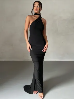 Asymmetrical Neckline Sophisticated Black Gala Dress