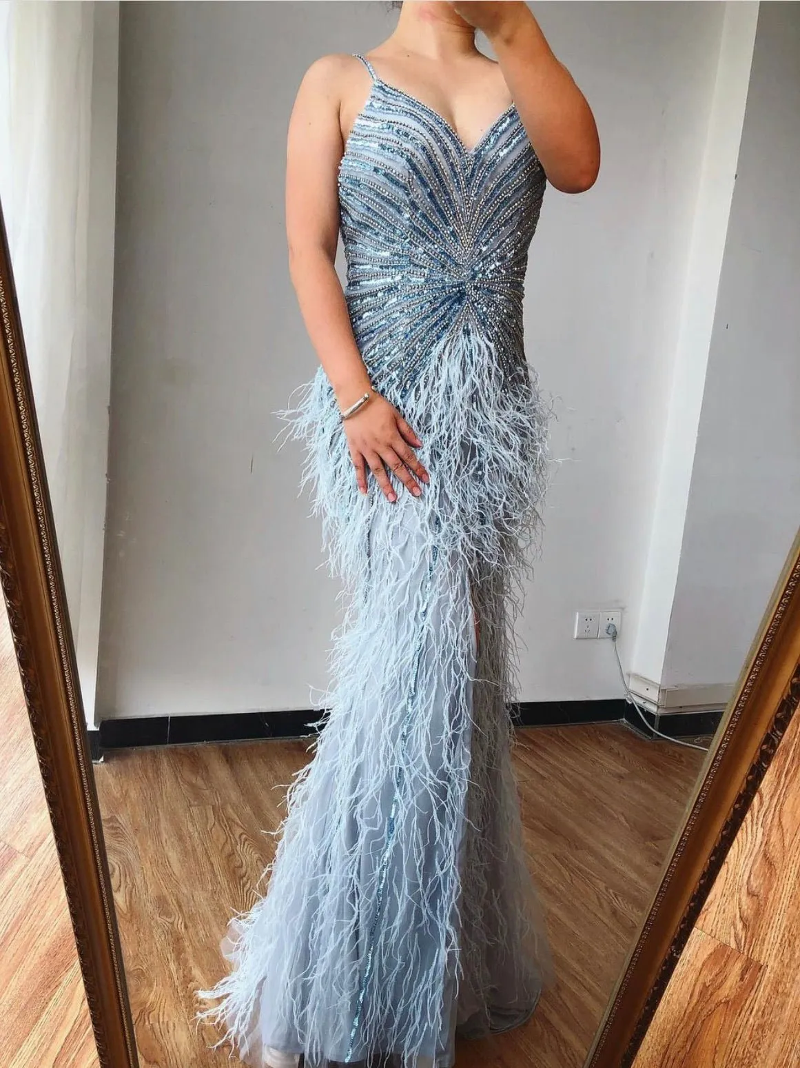 Aurelia Luxury Feathers Beading Formal Dress