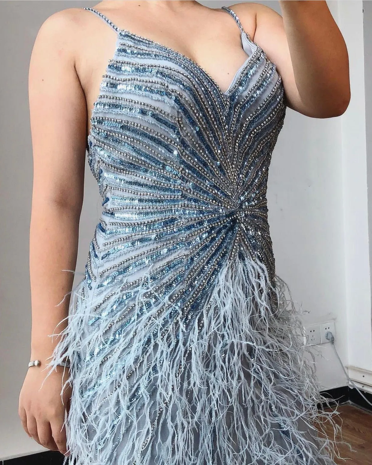 Aurelia Luxury Feathers Beading Formal Dress