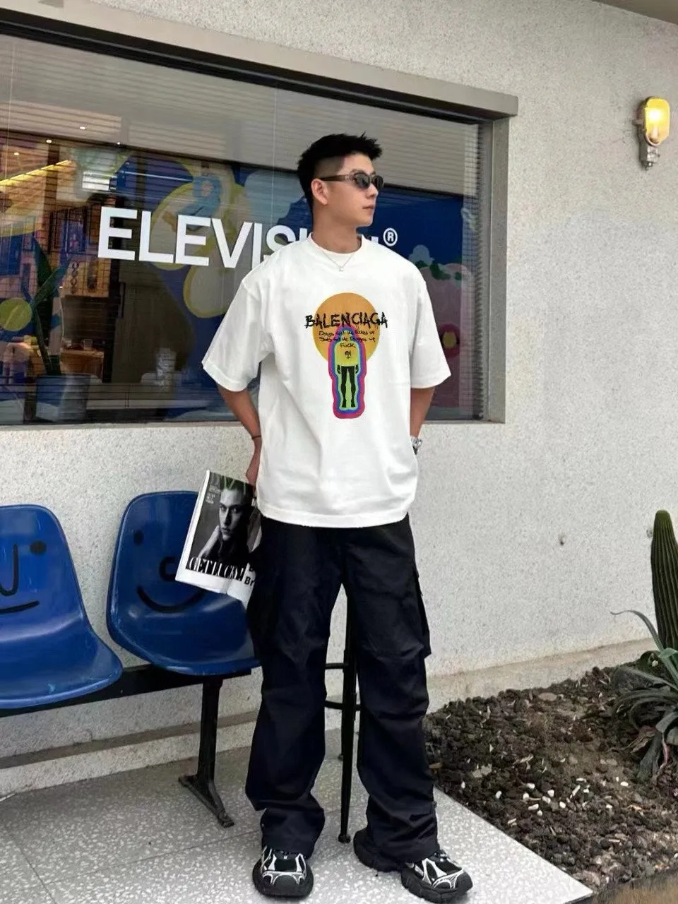 Balenciaga White T-Shirt with Graphic Design