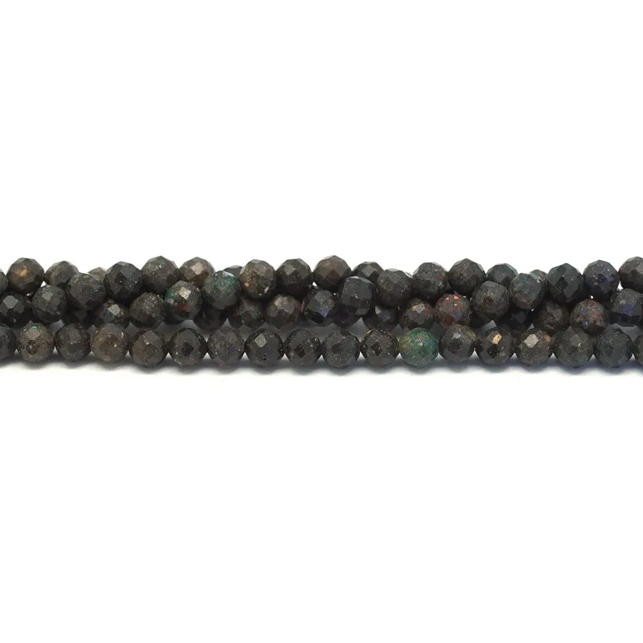 Black Opal Australian, Faceted 4mm Round - 15-16 Inch