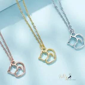 Cat Heart Necklace in Solid 925 Sterling Silver - Platinum or Gold Plated (Available in 3 Finishes)