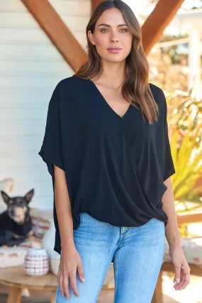 Clara Batwing Crossover Top Black