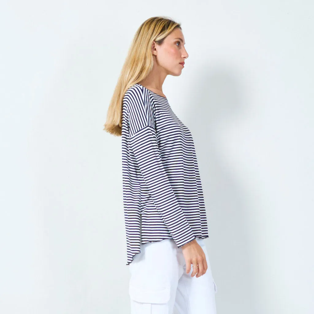 Comfortable striped top with 3/4 sleeves wholesale