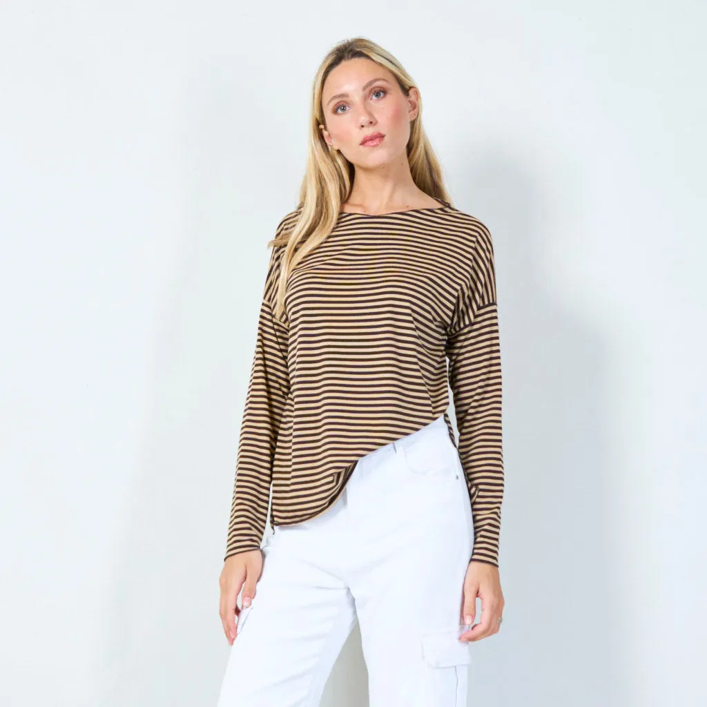 Comfortable striped top with 3/4 sleeves wholesale