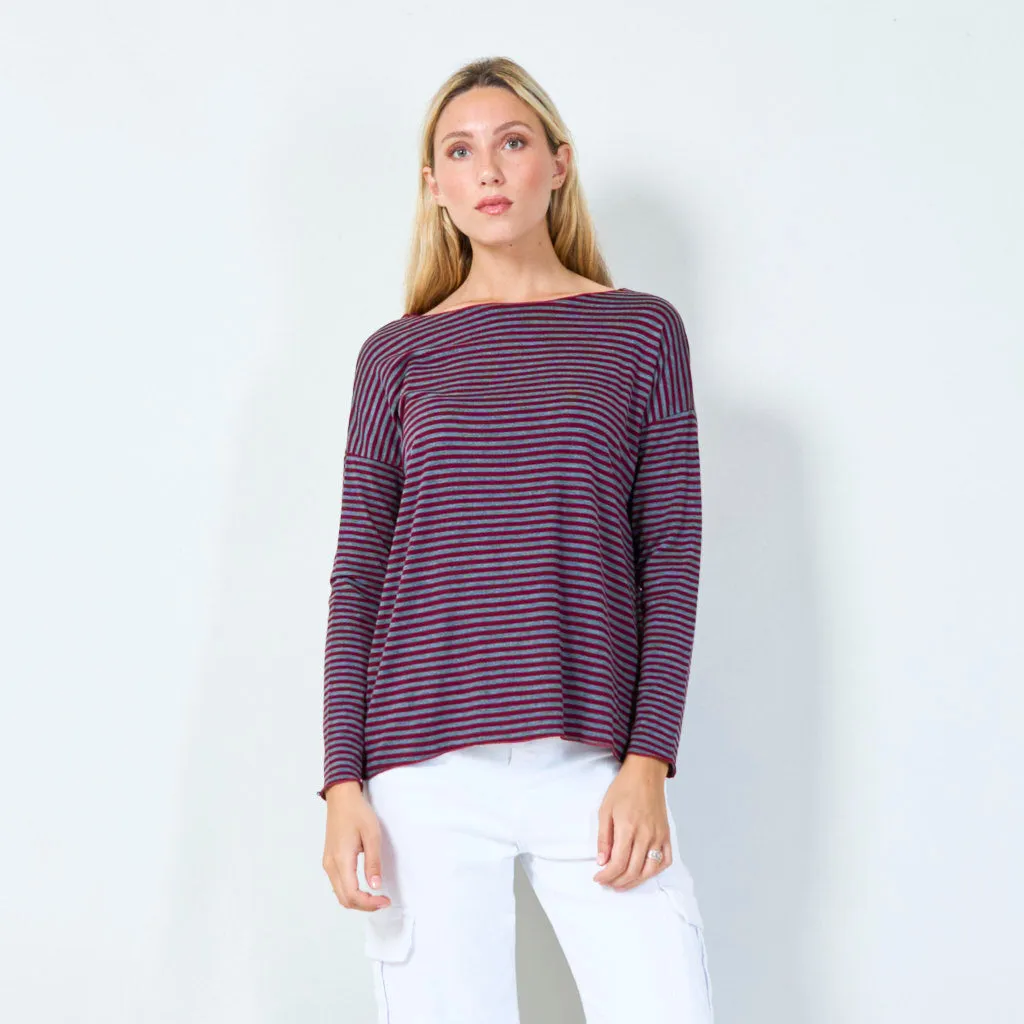 Comfortable striped top with 3/4 sleeves wholesale