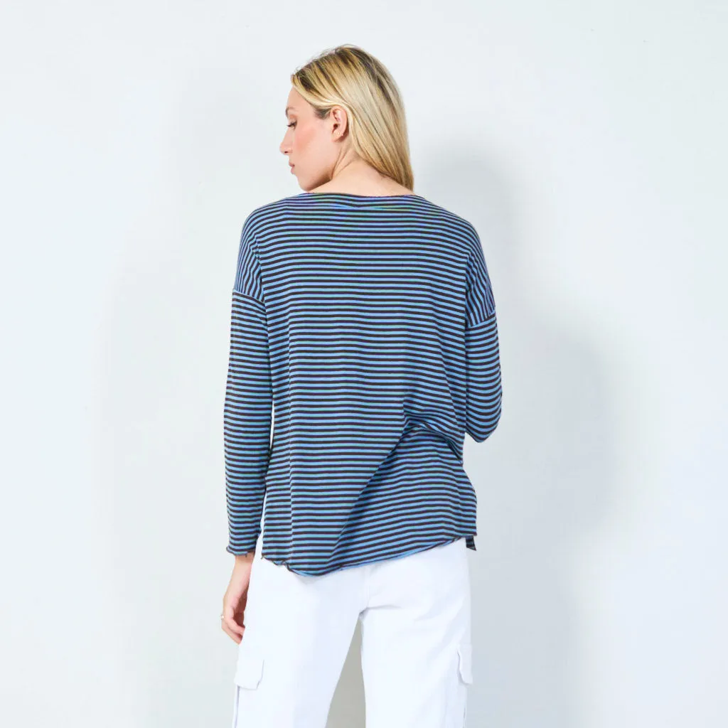 Comfortable striped top with 3/4 sleeves wholesale