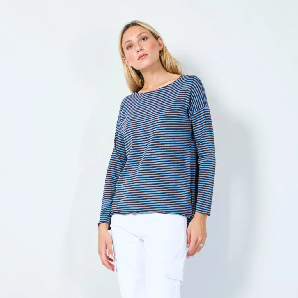 Comfortable striped top with 3/4 sleeves wholesale