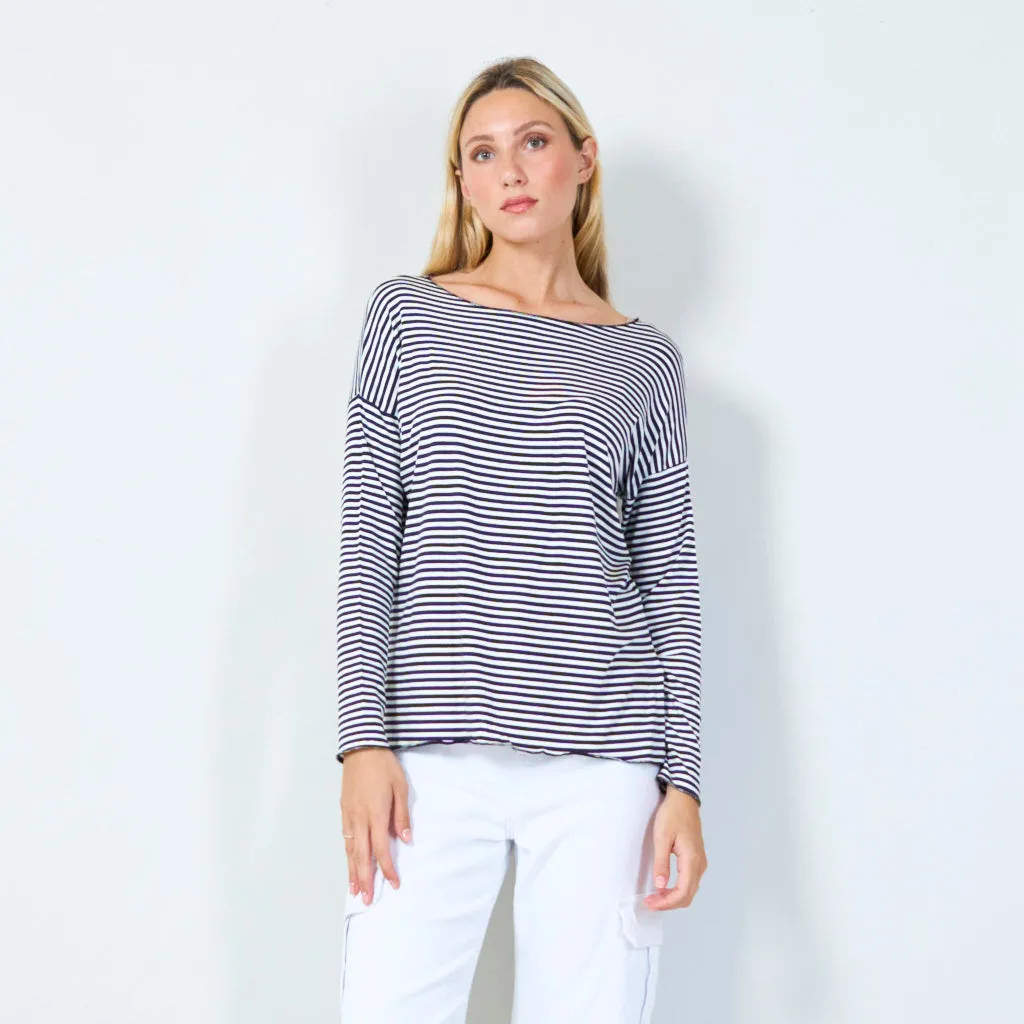 Comfortable striped top with 3/4 sleeves wholesale