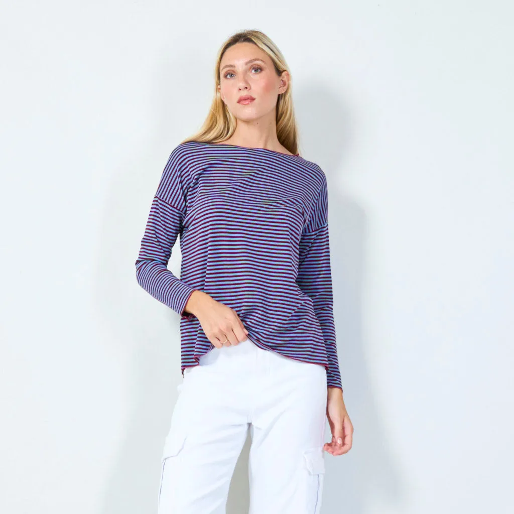 Comfortable striped top with 3/4 sleeves wholesale