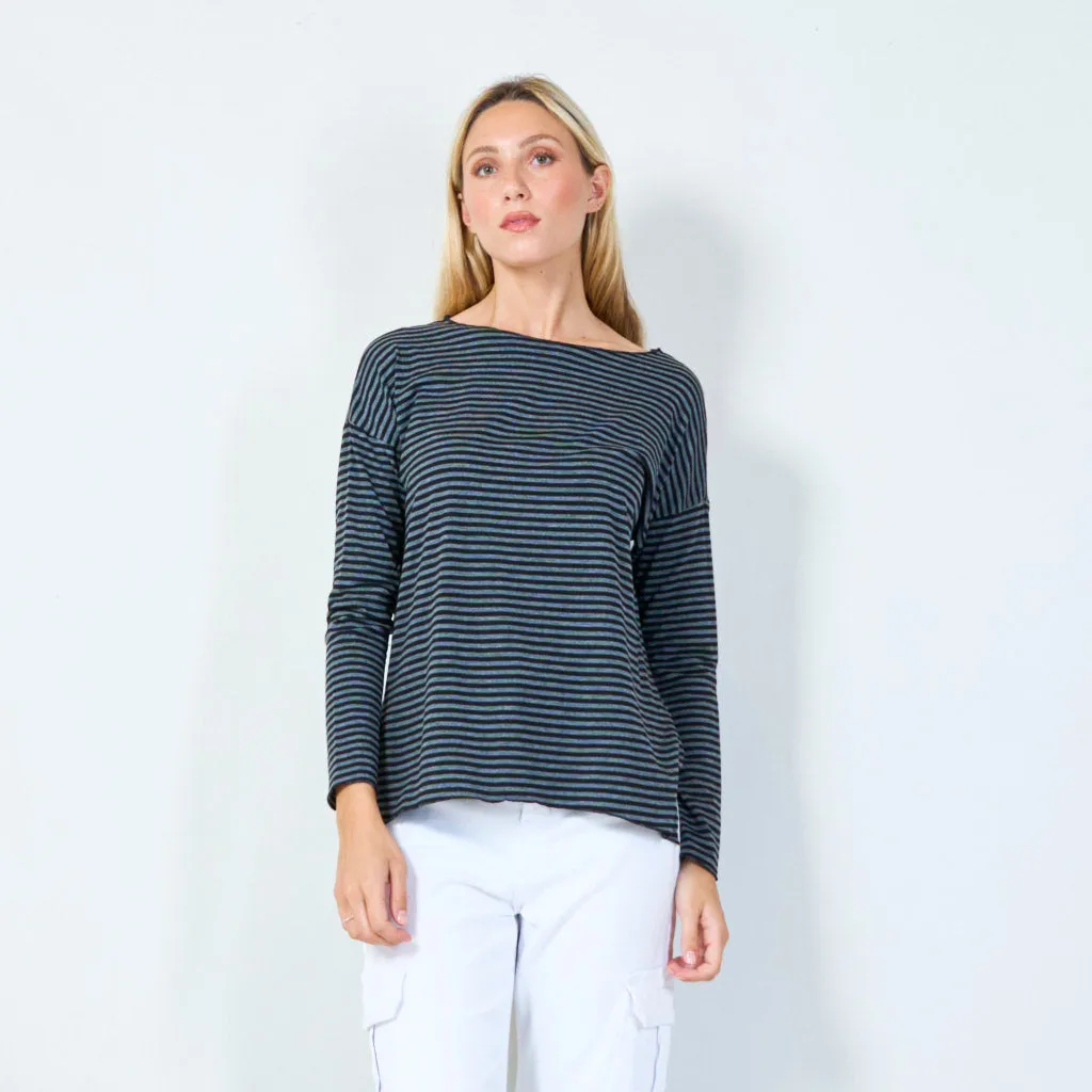 Comfortable striped top with 3/4 sleeves wholesale