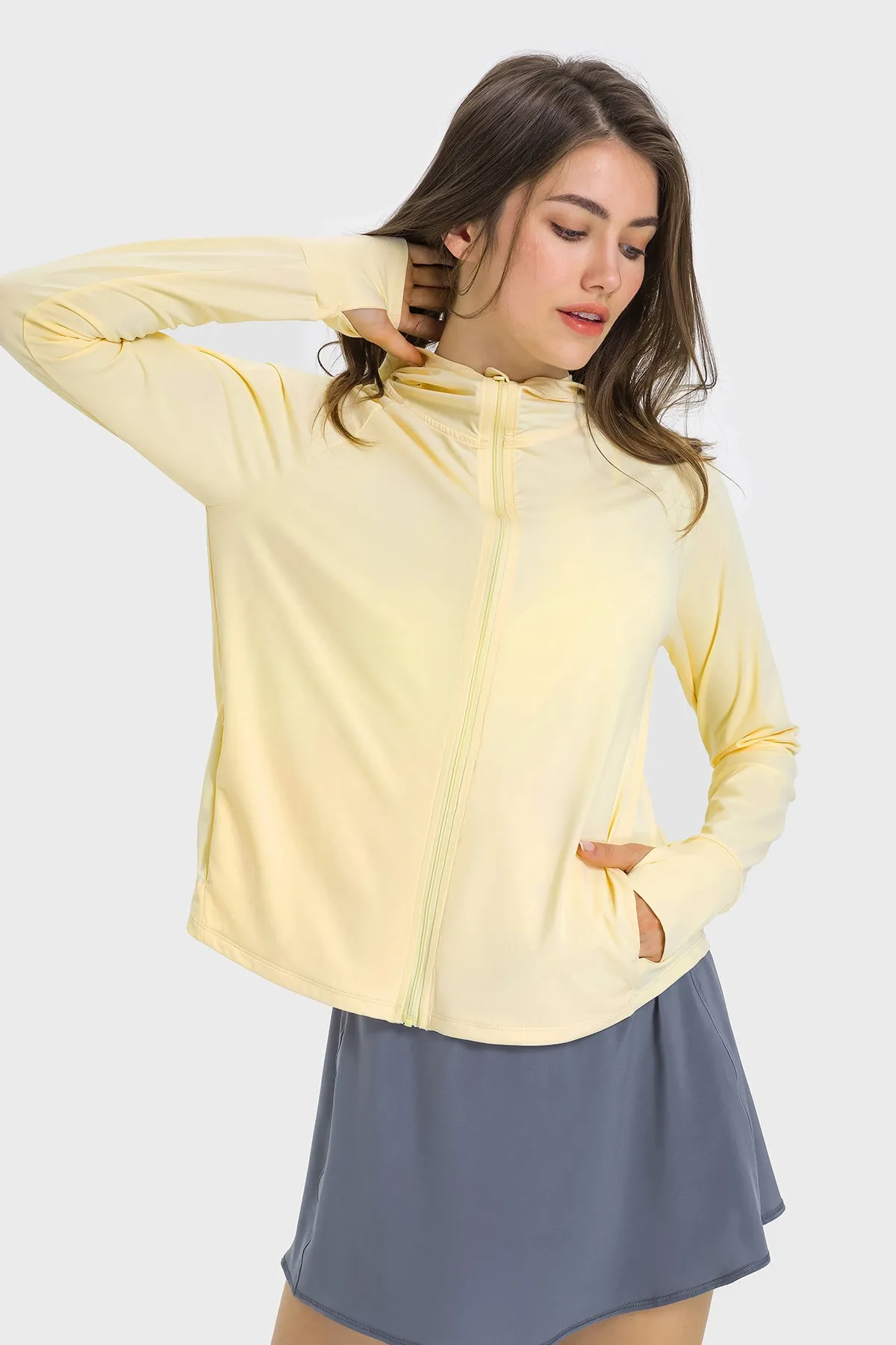 Cooling Breathable High-Stretch Long Hooded Jacket UPF50 