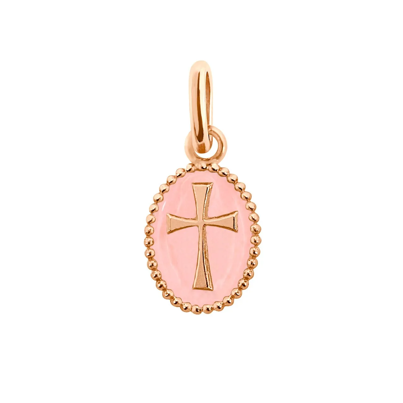 Cross Baby Pink Resin pendant, Rose Gold