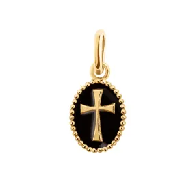 Cross Black Resin pendant, Yellow Gold