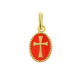 Cross Coral Resin pendant, Yellow Gold