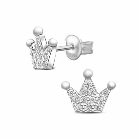 Cubic Zirconia Crown Earrings Studs Sterling Silver