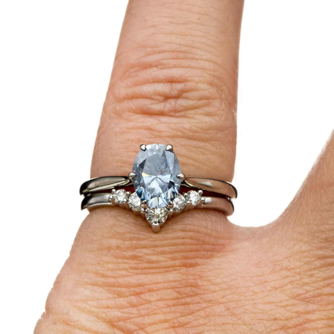 Dahlia Solitaire - Oval Blue Moissanite 6-Prong 14k White Gold Engagement Ring, Ready to Ship