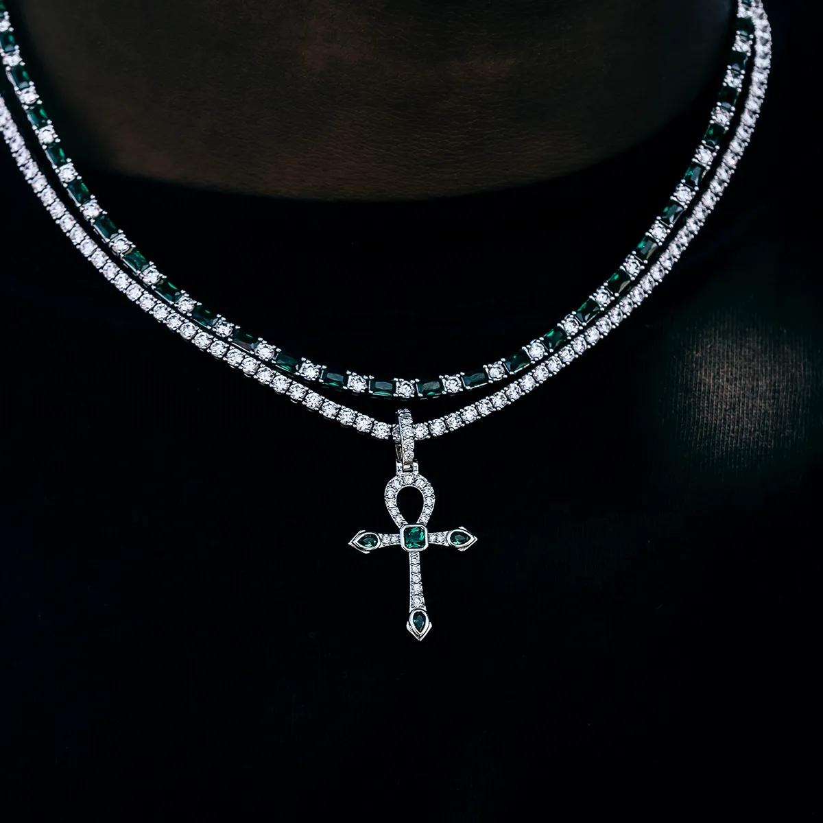 Emerald Stone Ankh Cross