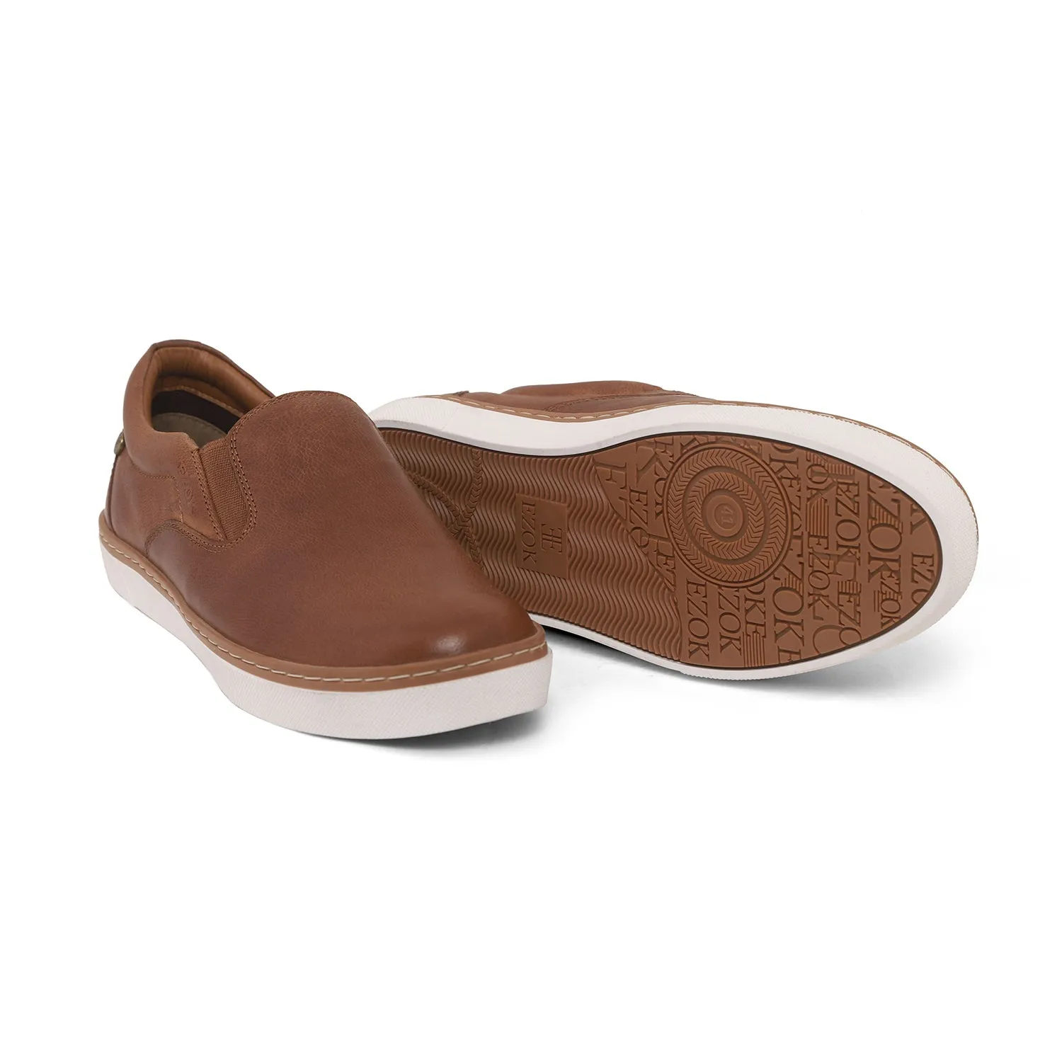 Ezok Mens Tan Slip-On Sneakers