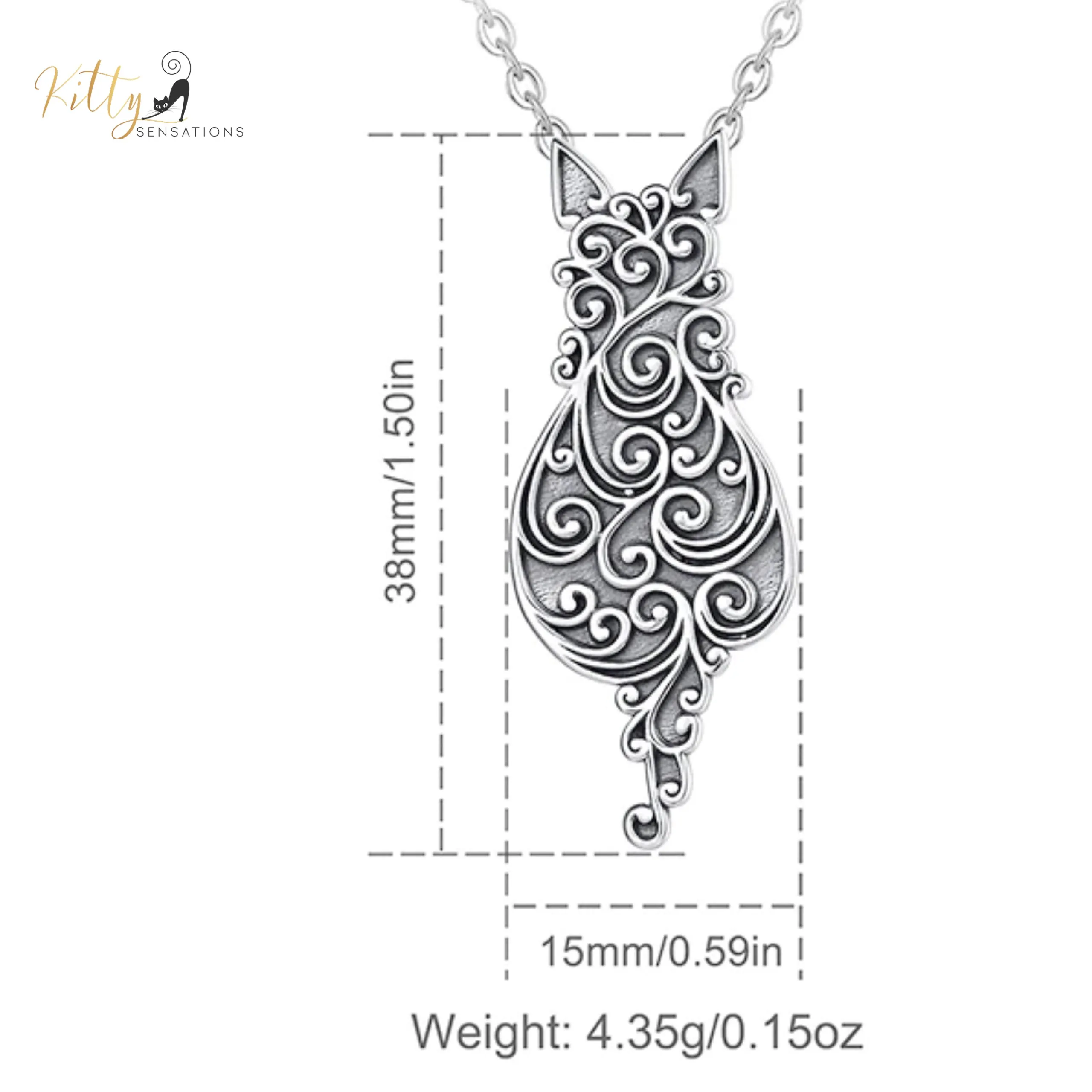 Filigree Cat Over Solid 925 Sterling Silver Cat Necklace