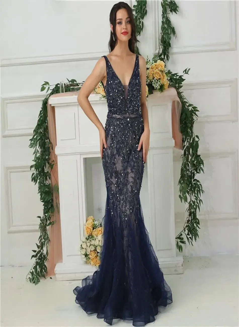 Gal Feather Beading Evening Dress