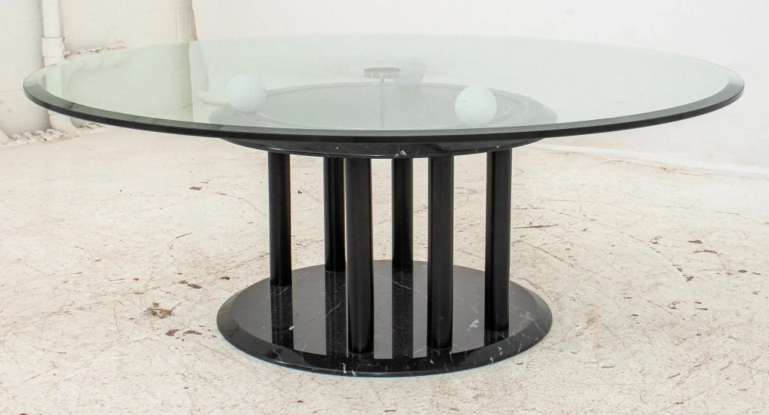 Italian Modern Marble & Glass Revolving Low Table