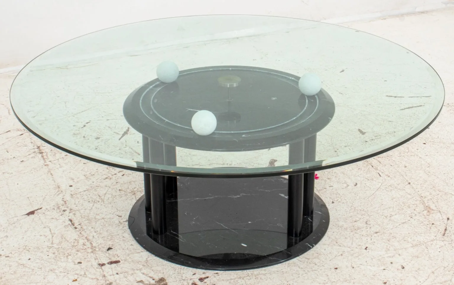 Italian Modern Marble & Glass Revolving Low Table